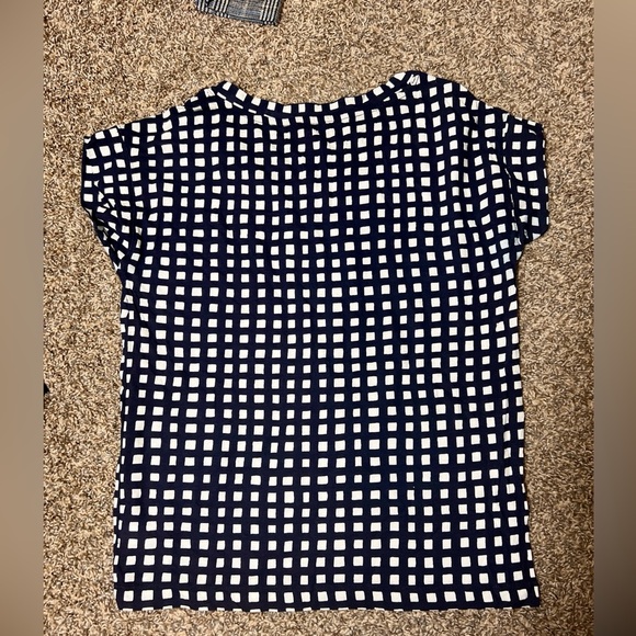 GAP Blue &  White Fitted Graphic T-Shirt Gingham Print Pocket Stretch Size Small - Picture 8 of 9